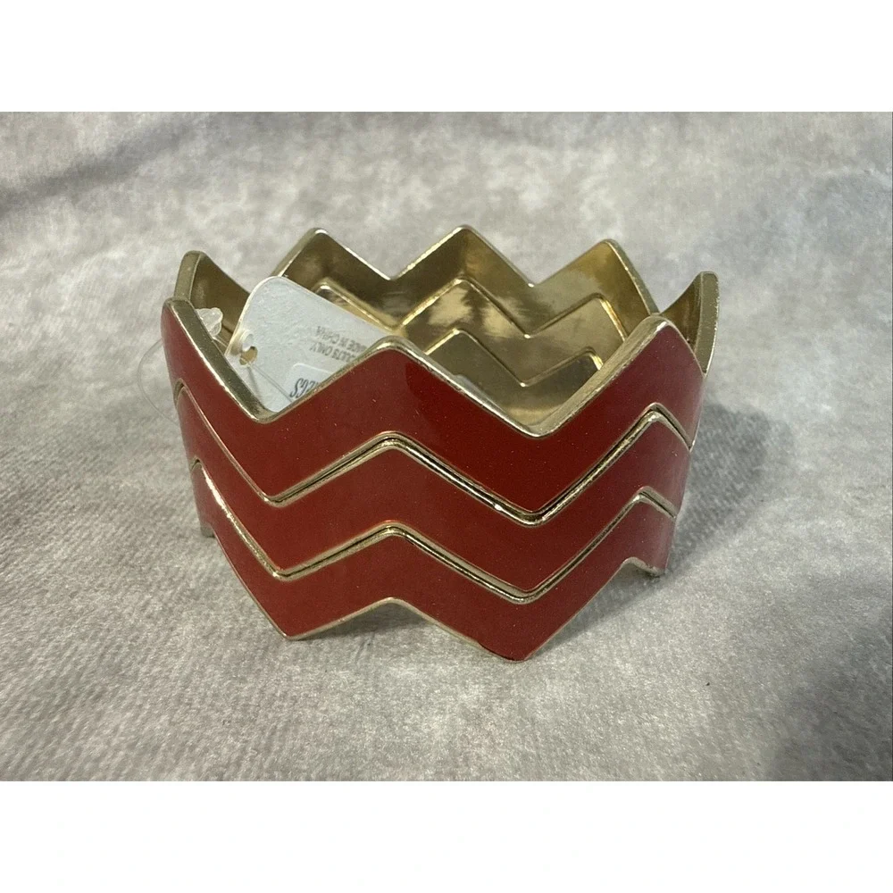 Zigzag Bangle Bracelets Set Of 3 Red Goldtone